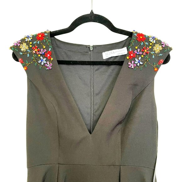 Mac Duggal Black Beaded Embellished V Neck Maxi Dress Formal Gown Sz 6 NEW - Picture 7 of 12